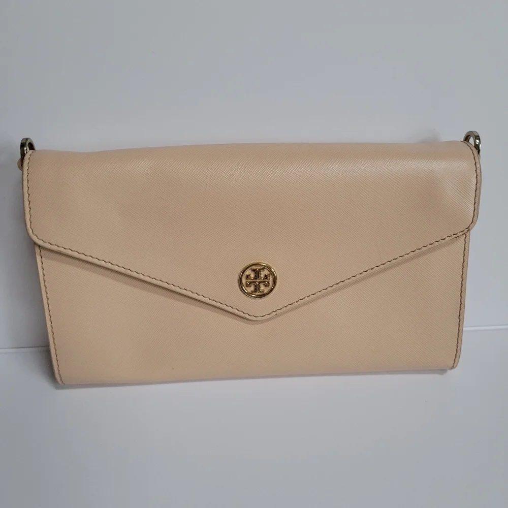 Chic Tory Burch Beige Envelope Robinson Crossbody Bag Clutch - Picture 4 of 15